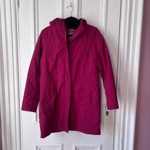 Women’s LL Bean Winter Warmer Parka with Hood Lined Zip Snap Front Med Regular